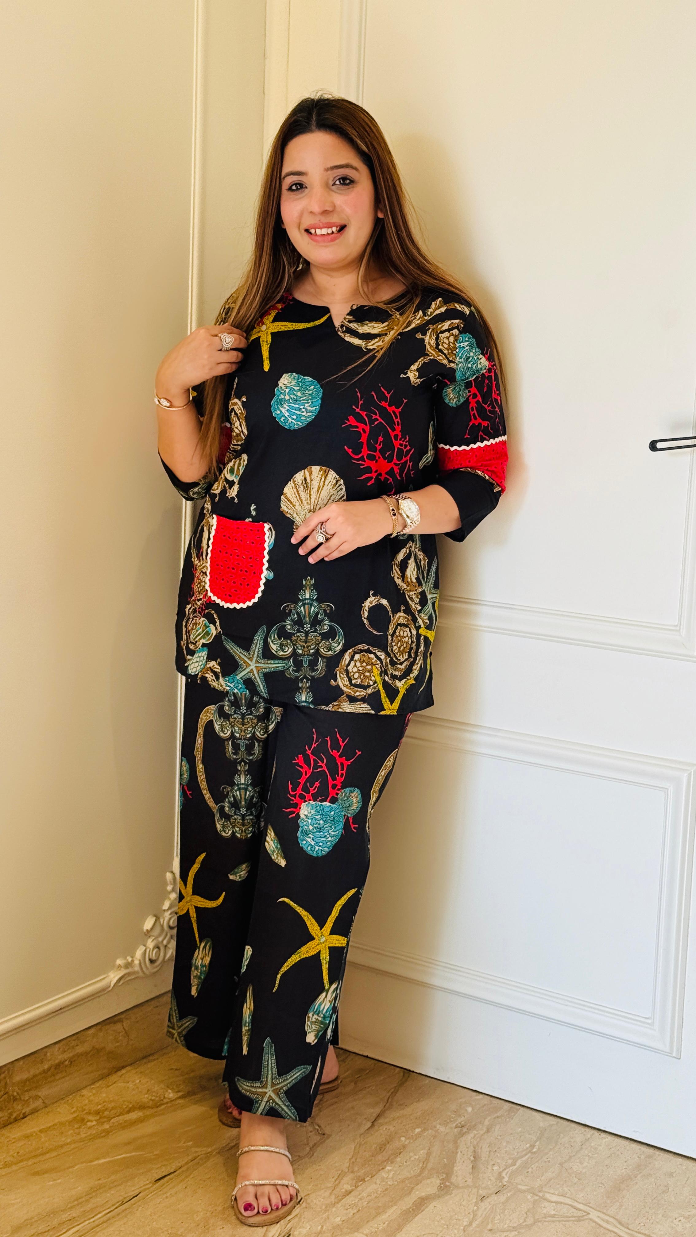 Black Multicoloured Graceful Cord Set